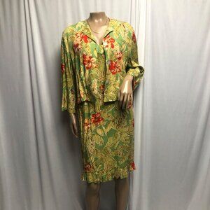 Mermaids Dress and Jacket Womens Size 1 XS Green Red Floral Ruffle Hem